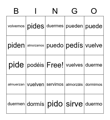 4.2 stem changing verbs Bingo Card