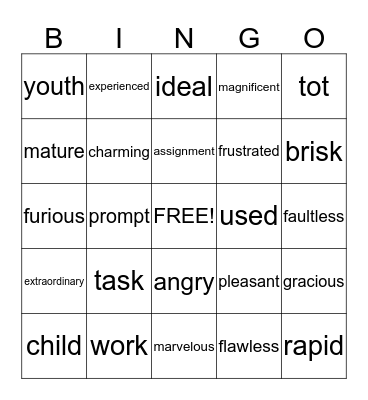 synonym bingo Card