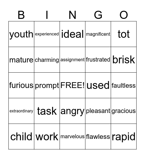 synonym bingo Card
