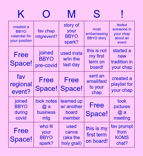 KOMS Bingo! Bingo Card