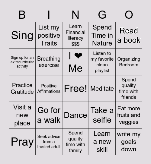 Self Love-Self Growth-Self Care Bingo Card