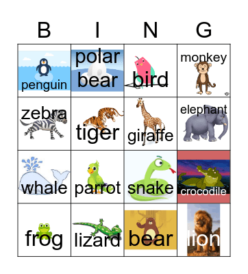 Animals Bingo Card