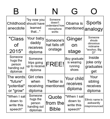 Jereomy's Graduation Bingo Card