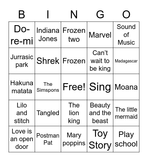 Music Bingo Card