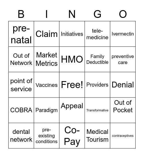 Healthcare Talk Bingo Card