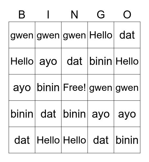 Belizean Words Bingo Card