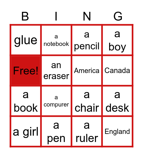 Classroom Bingo Card