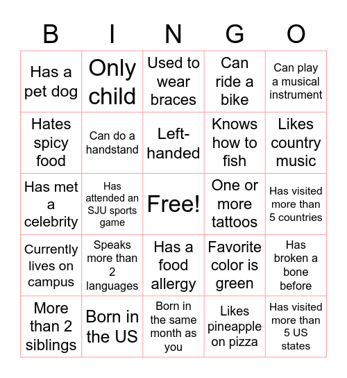 Human Bingo Card