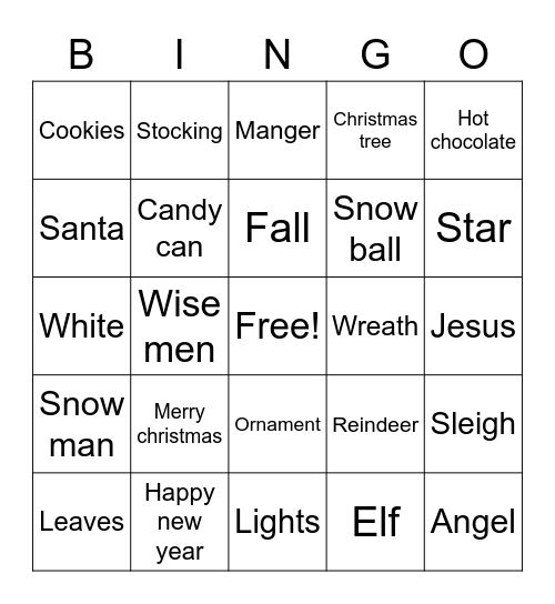 Thanksgiving/Christmas Bingo Card