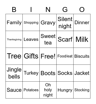 Thanksgiving/Christmas Bingo Card