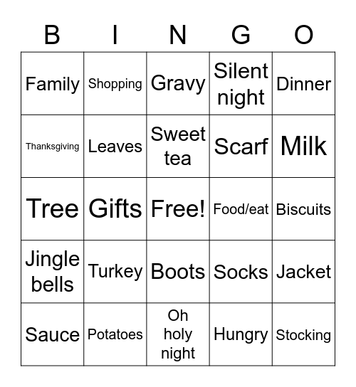 Thanksgiving/Christmas Bingo Card
