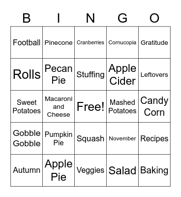 Fall Harvest Bingo Card