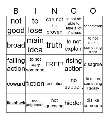 Language Arts Vocabulary Bingo Card