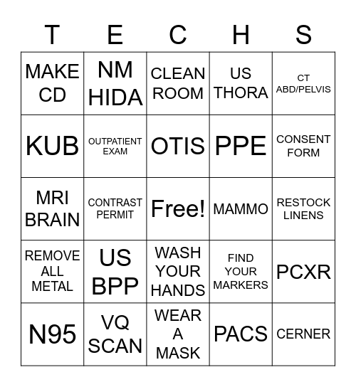 RAD TECH WEEK BINGO Card