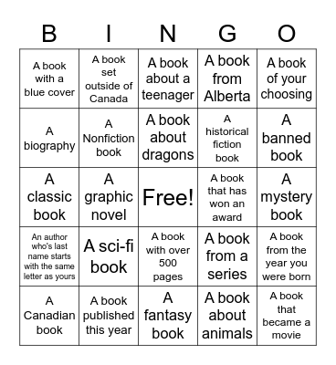Teen Summer Reading Bingo Card