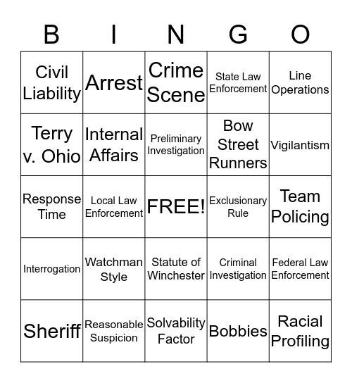 Criminal Justice Bingo Card