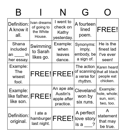NWEA Bingo Card