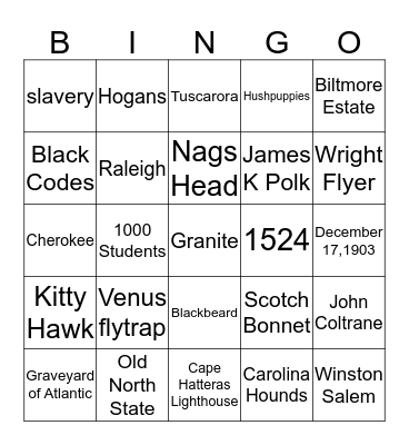 NC Bingo Card