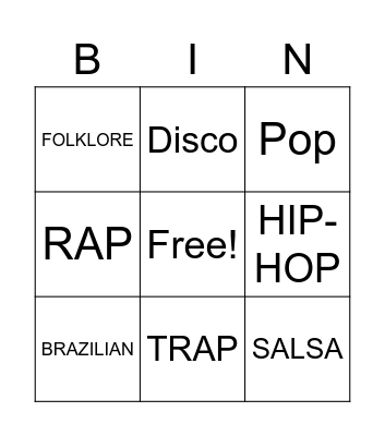 Music Genres Bingo Card
