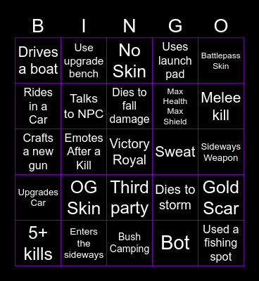 Fortnite Bingo Card