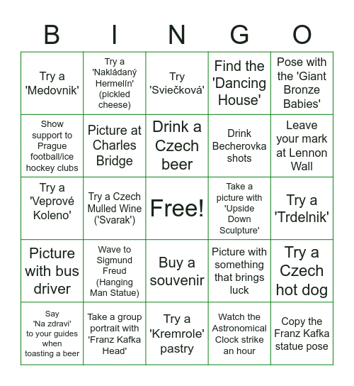 Prague YESTRIP Bingo Card