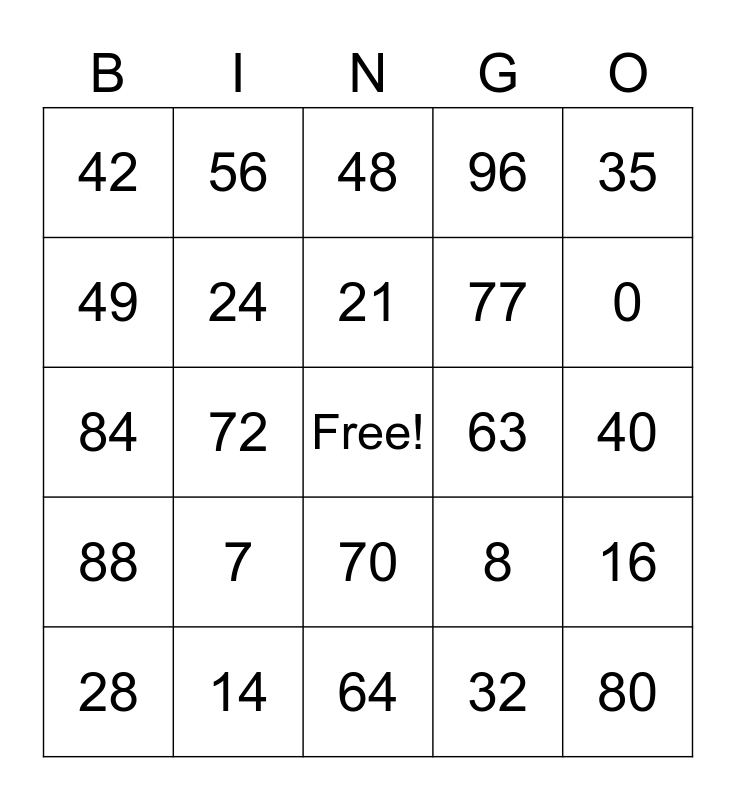 Multiples of 7 and 8 Bingo Card