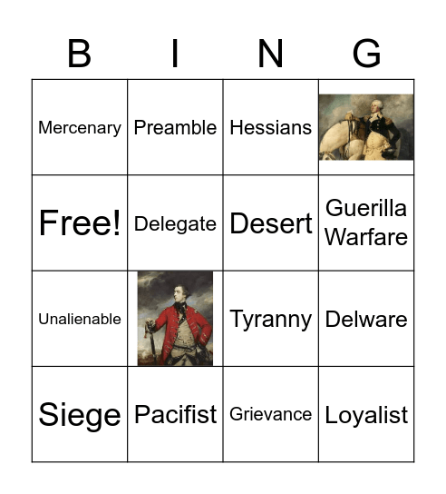 Early Years - Revolutionary War Bingo Card