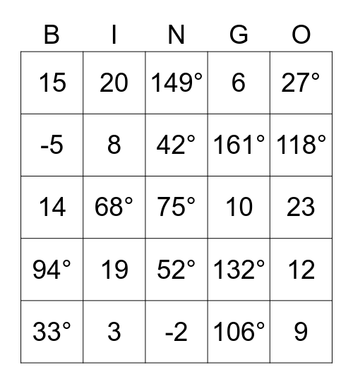 Angles, Lines, & Transversals Bingo Card