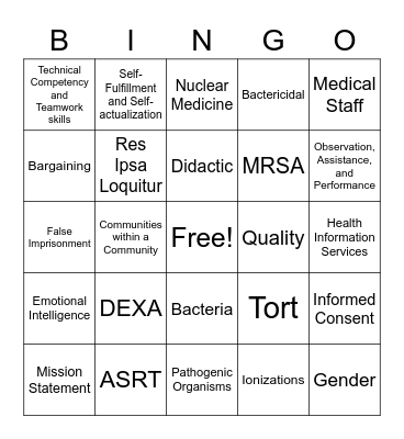 RAD 101 Bingo Card