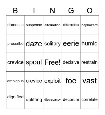 vocabulary #4 Bingo Card