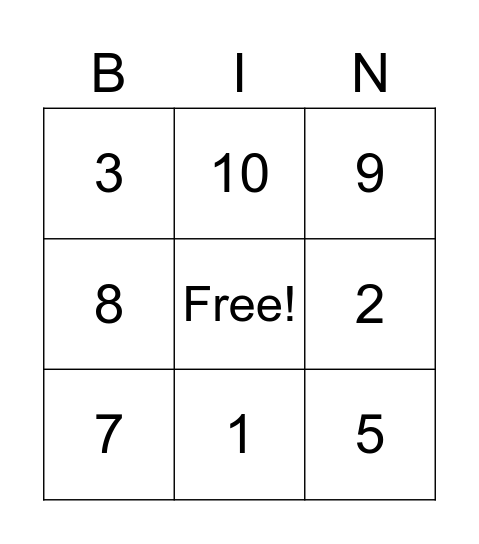 Number Bingo Card