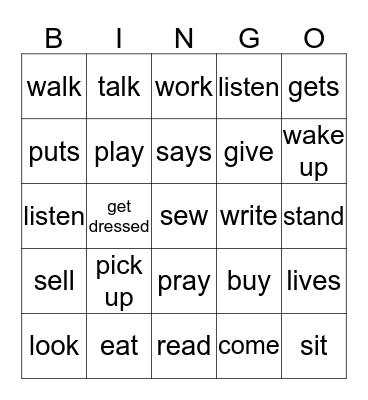 HAW Spring 2015 Verbs  Bingo Card