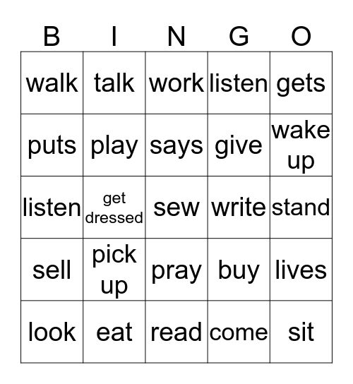 HAW Spring 2015 Verbs  Bingo Card