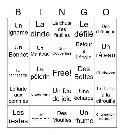 L'Automne Bingo Card
