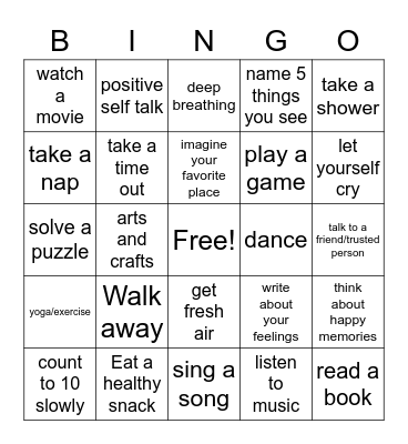 Coping Skills Bingo Card