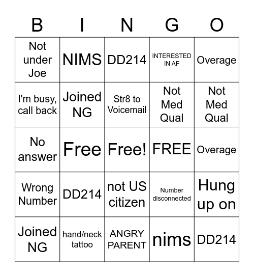 Untitled Bingo Card