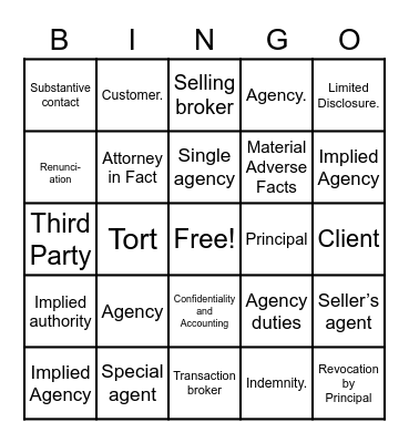 AGENCY Bingo Card