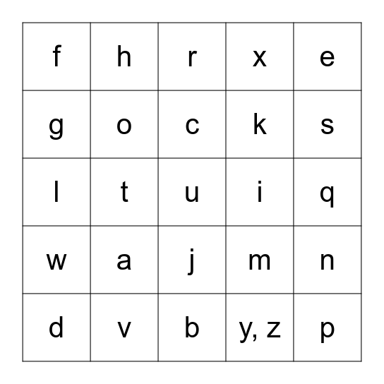 Alphabet Bingo Card