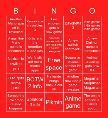 Nintendo Direct Bingo Card