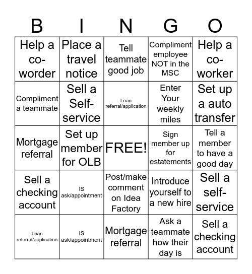 MSC Team Bingo!!! Bingo Card