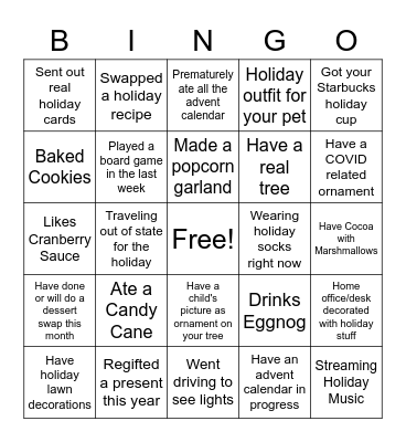 CSIS Holiday Bingo Card