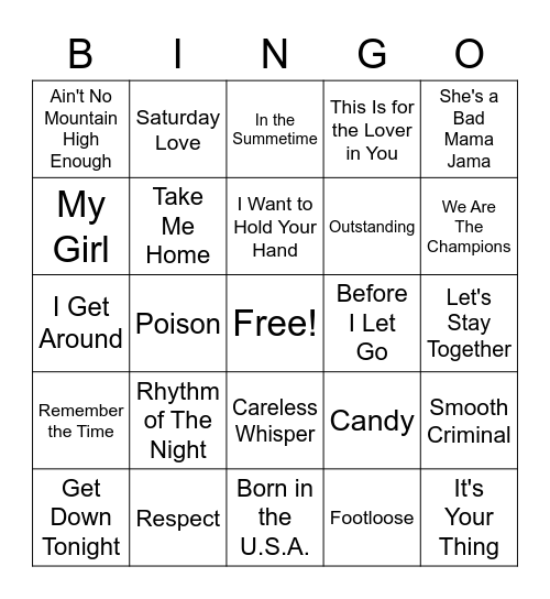 Music Bingo Card