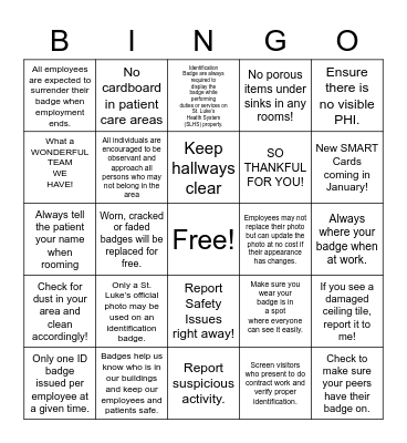 ID BADGE AND MORE Bingo Card