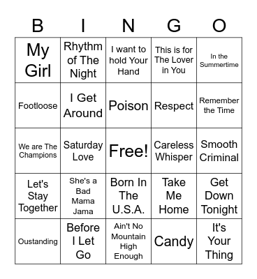 Music Bingo Card