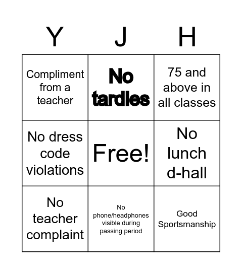 Behavior Bingo Card