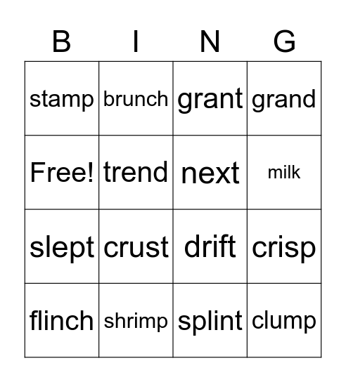 Blends Bingo Card