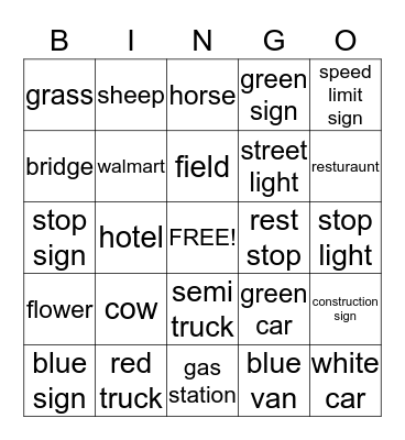 Car Bingo Card