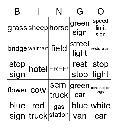 Car Bingo Card