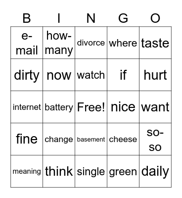 BINGO          ASL 1 Bingo Card