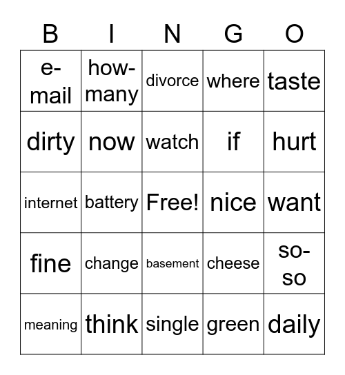 BINGO          ASL 1 Bingo Card